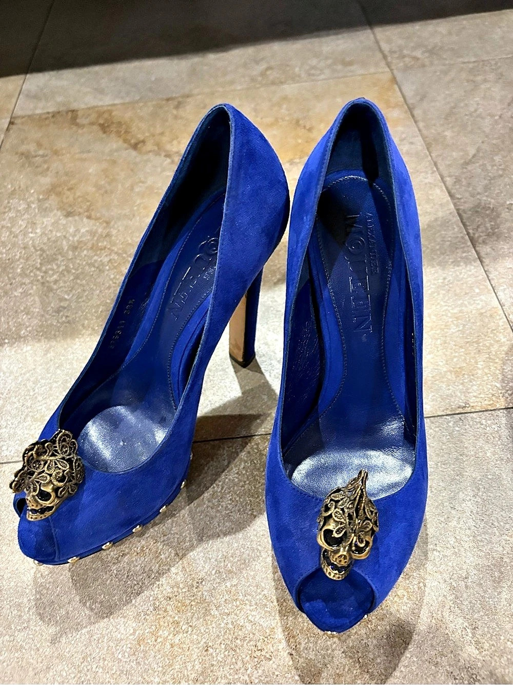 Alexander McQueen Dolly Blue Peep Toe Heels